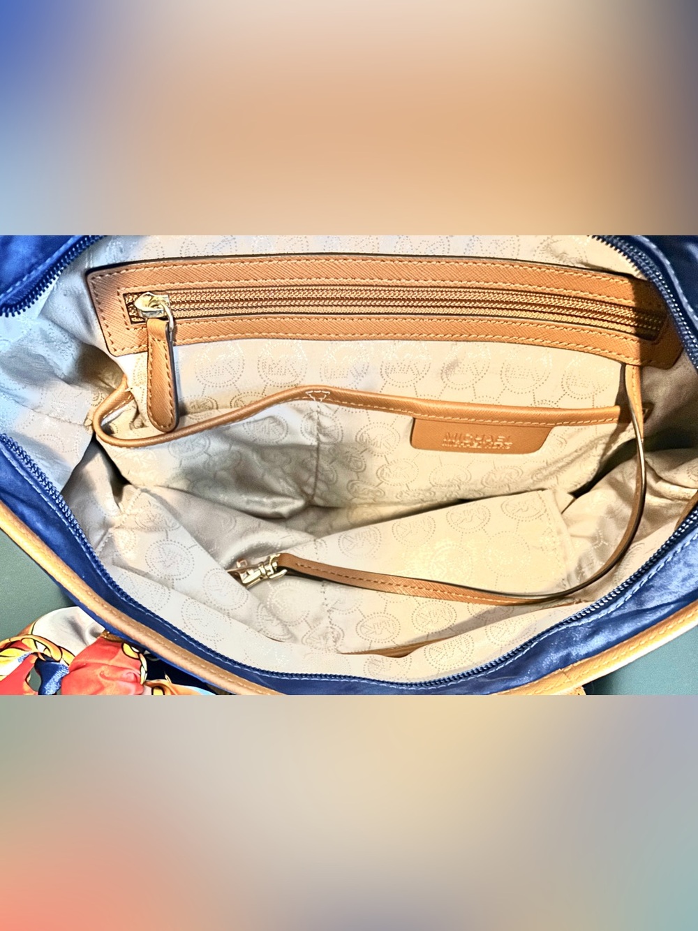 Michael Kors Kempton Blue Nylon Tote with Tan Saffiano Leather, EUC, Retail $85 - Picture 15 of 15